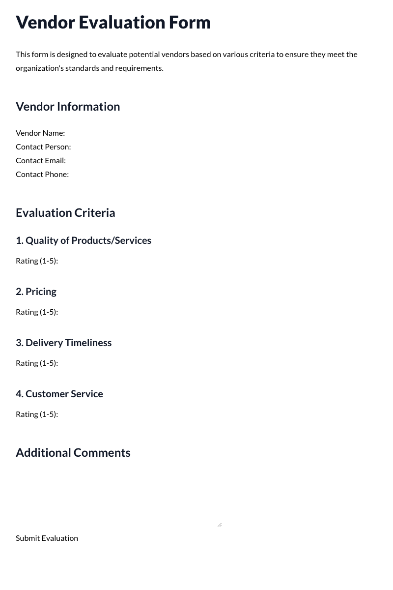 Vendor Evaluation Form