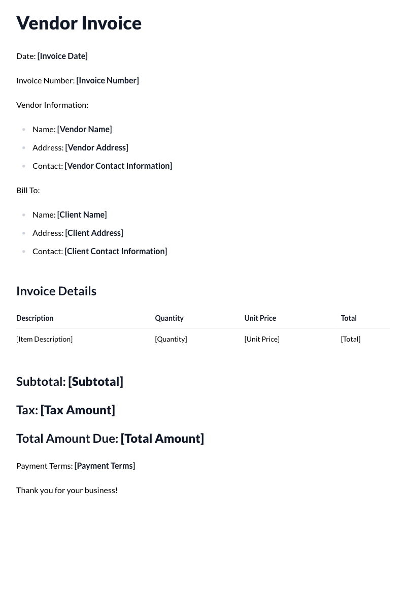 Vendor Invoices