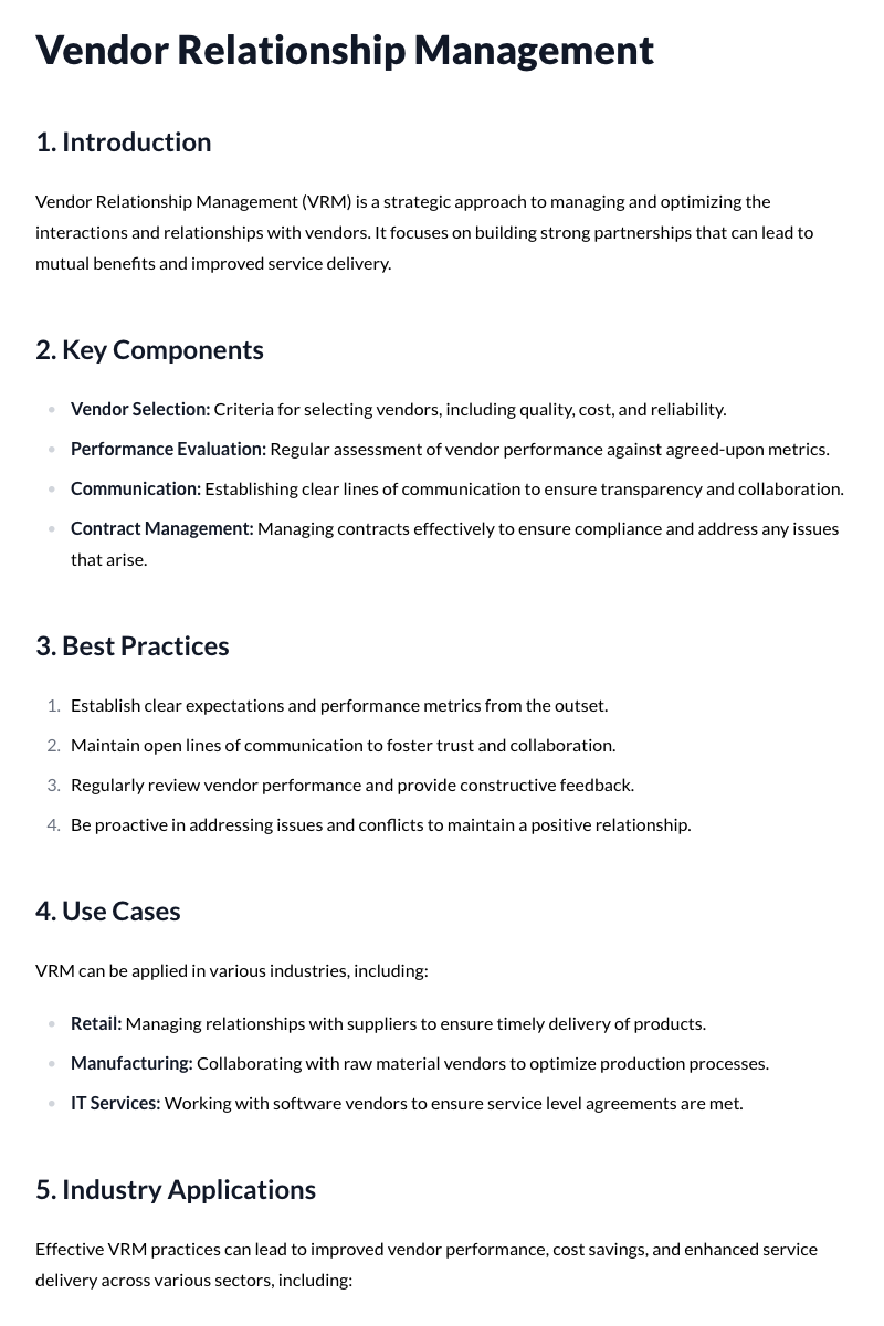 Vendor Relationship Management
