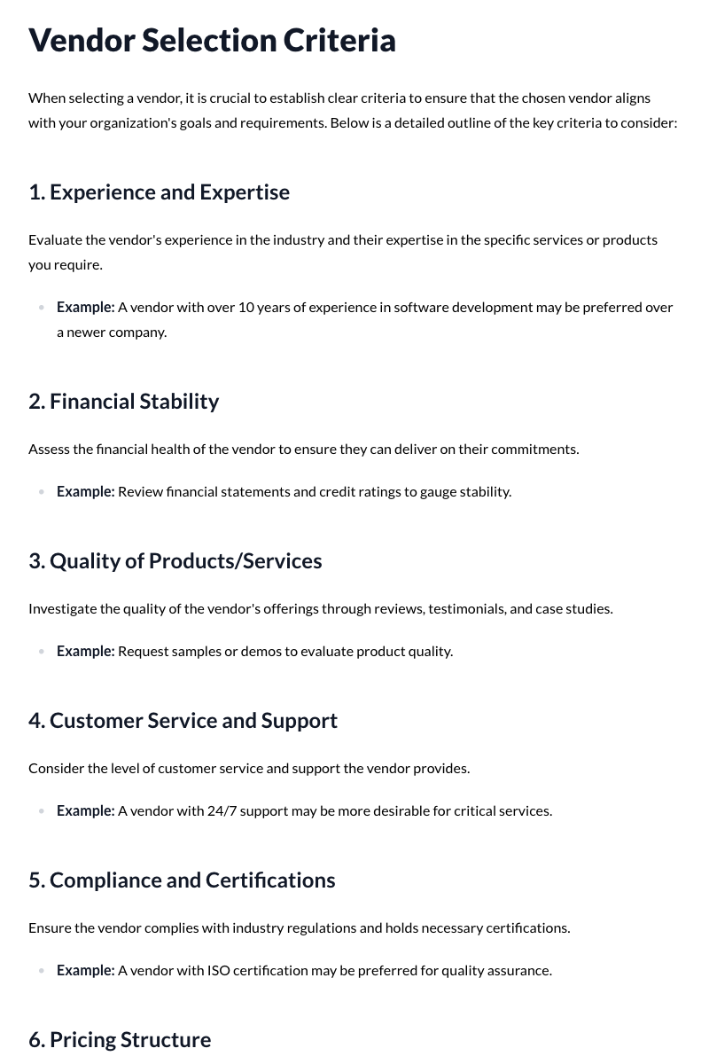 Vendor Selection Criteria