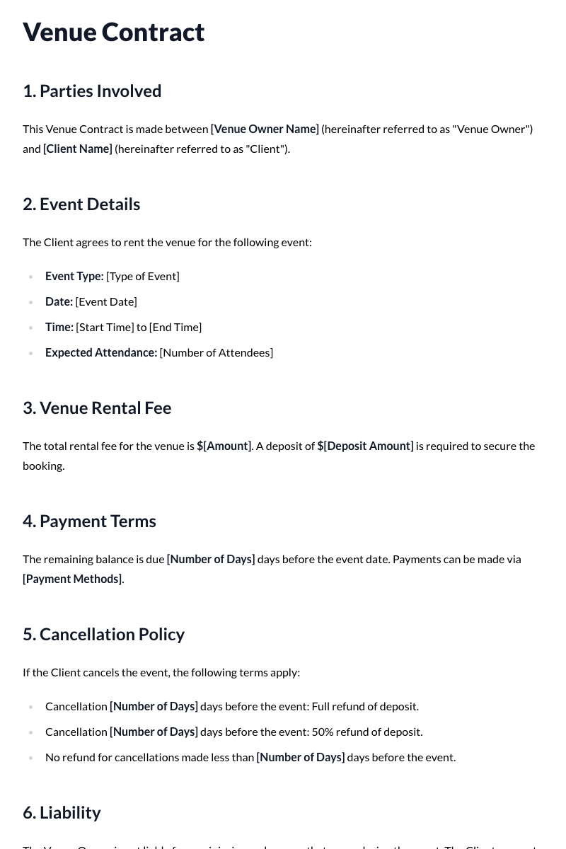 Venue Contract Template