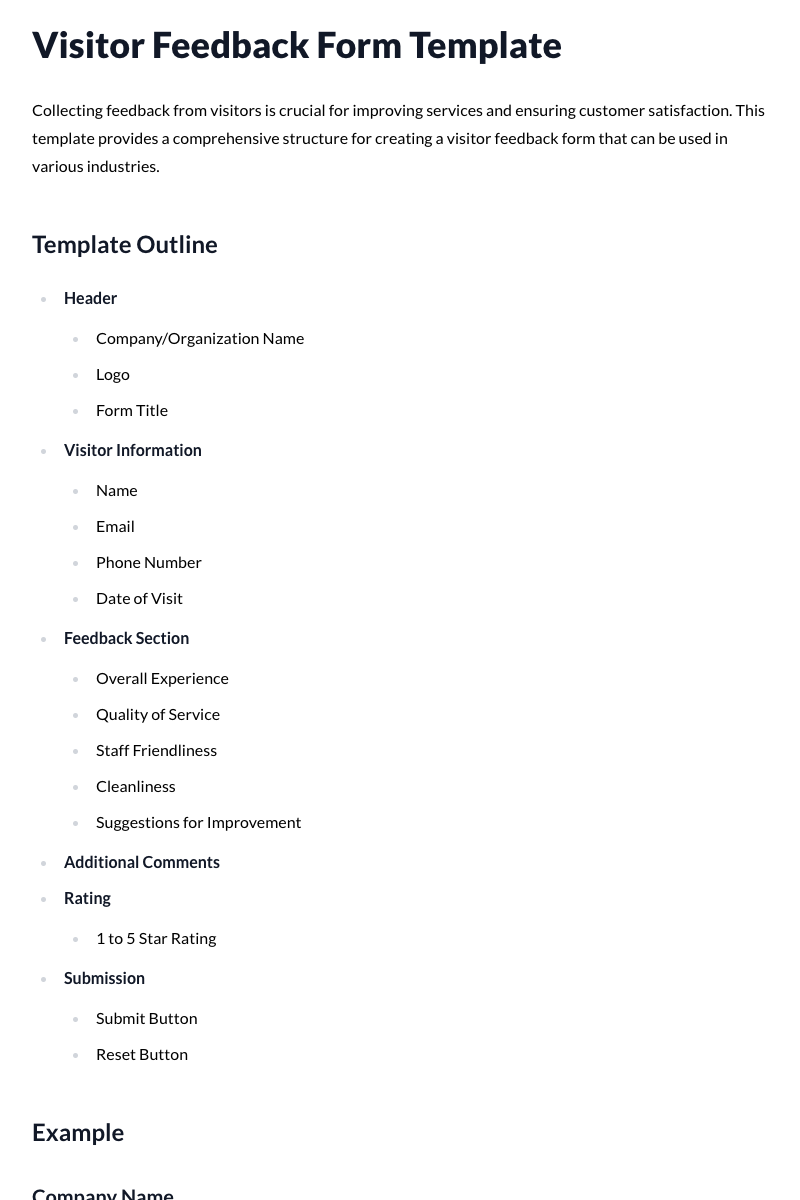 Visitor Feedback Form Template