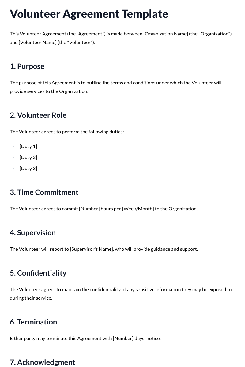 Volunteer Agreement Template