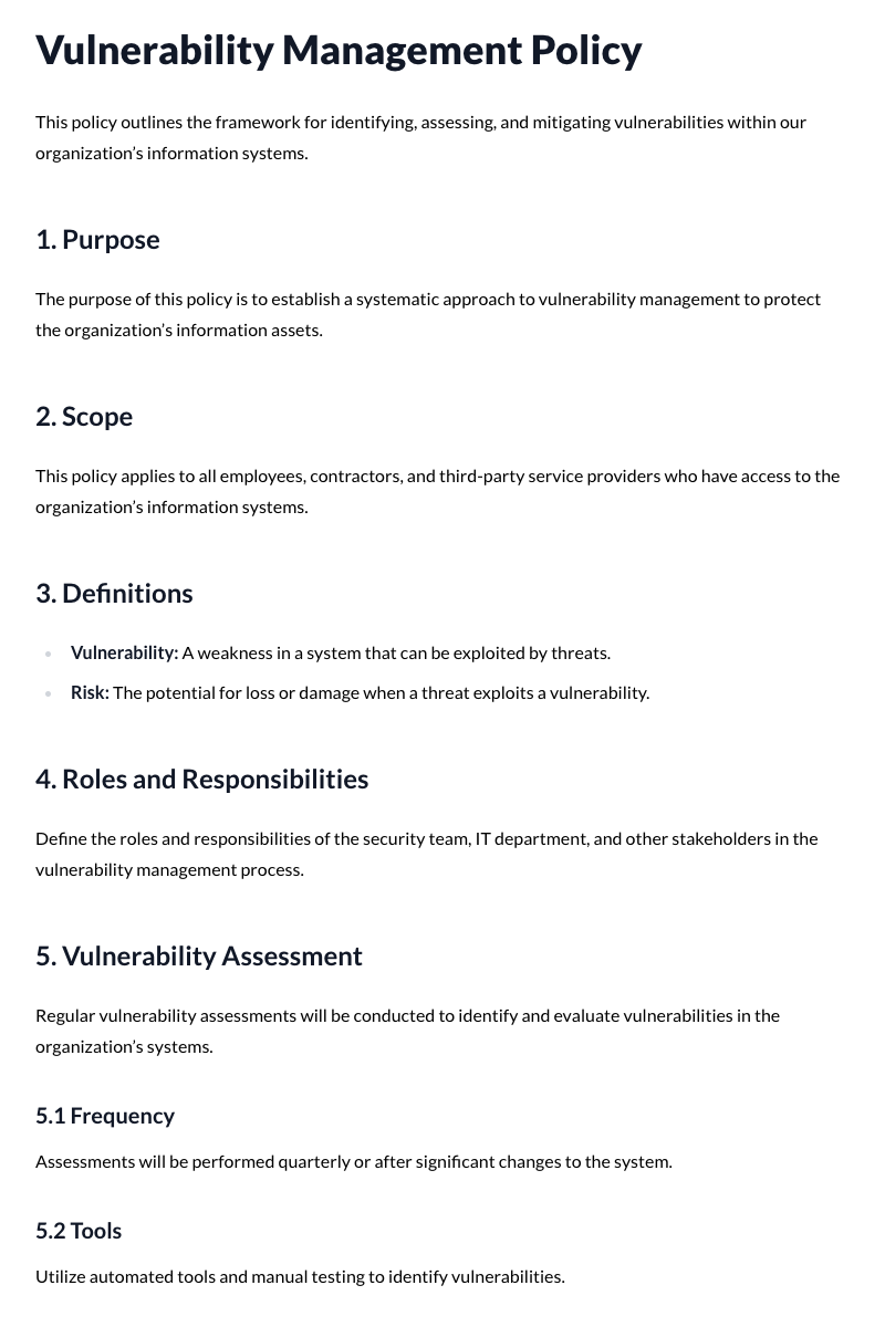 Vulnerability Management Policy Template