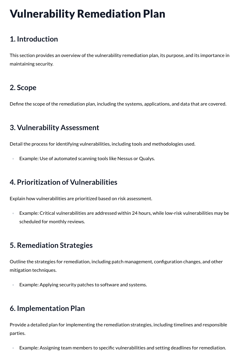 Vulnerability Remediation Plan Template