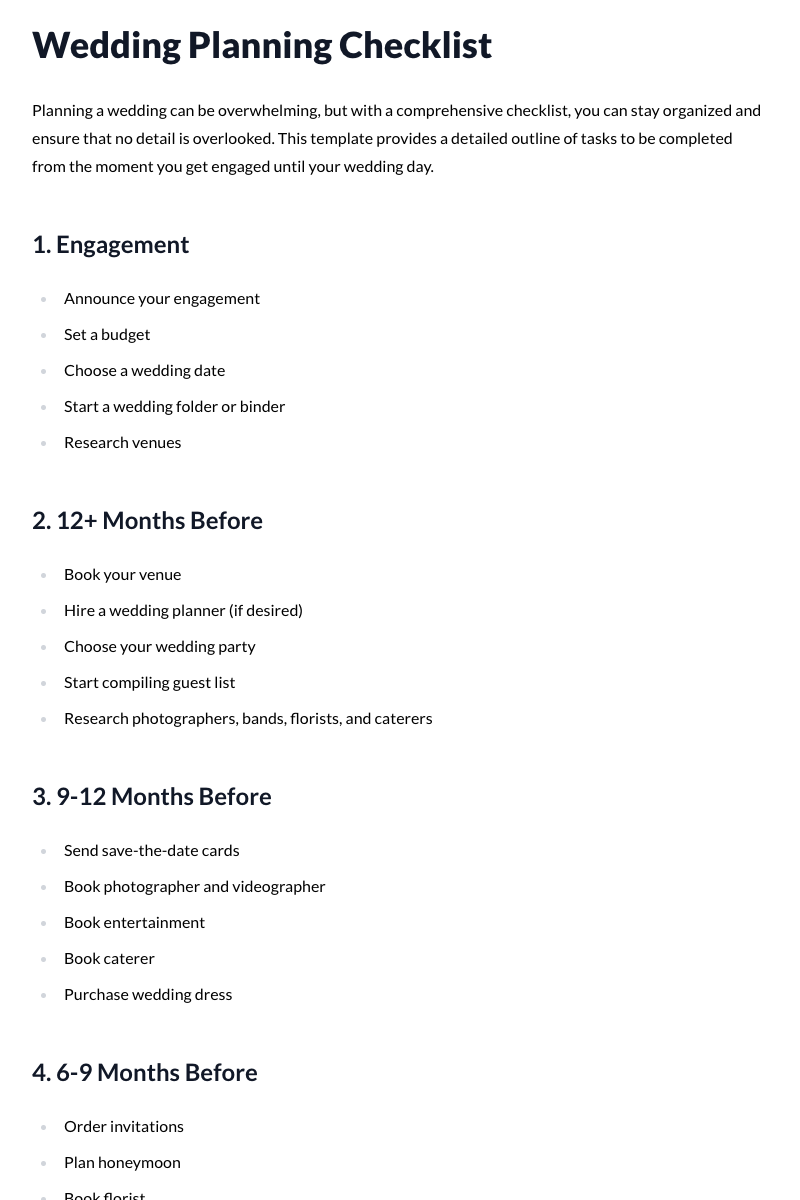 Wedding Planning Checklist