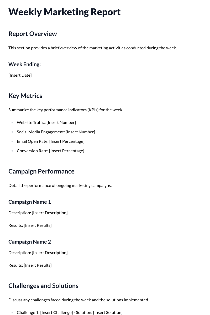 Weekly Marketing Report Template