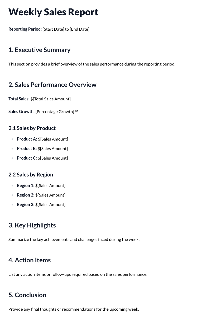 Weekly Sales Report Template