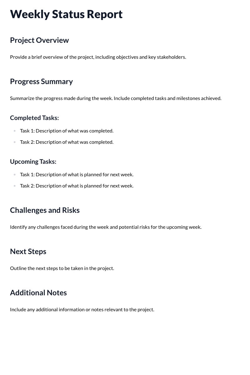 Weekly Status Report Template