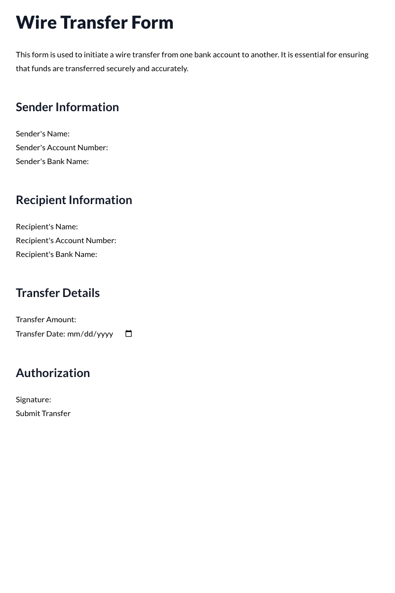 Wire Transfer Forms
