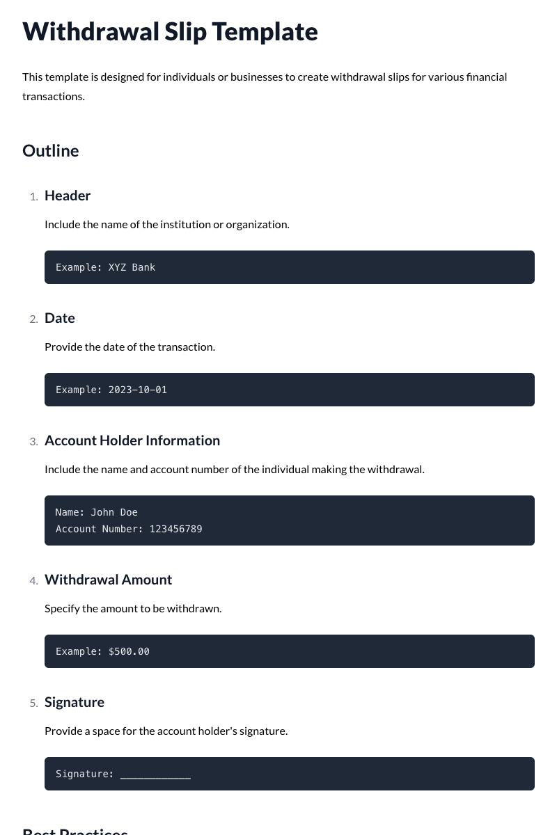 Withdrawal Slips
