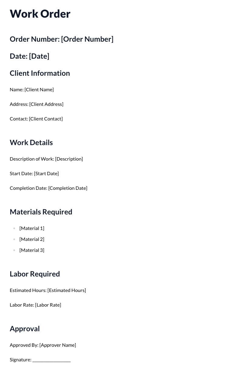 Work Orders Template