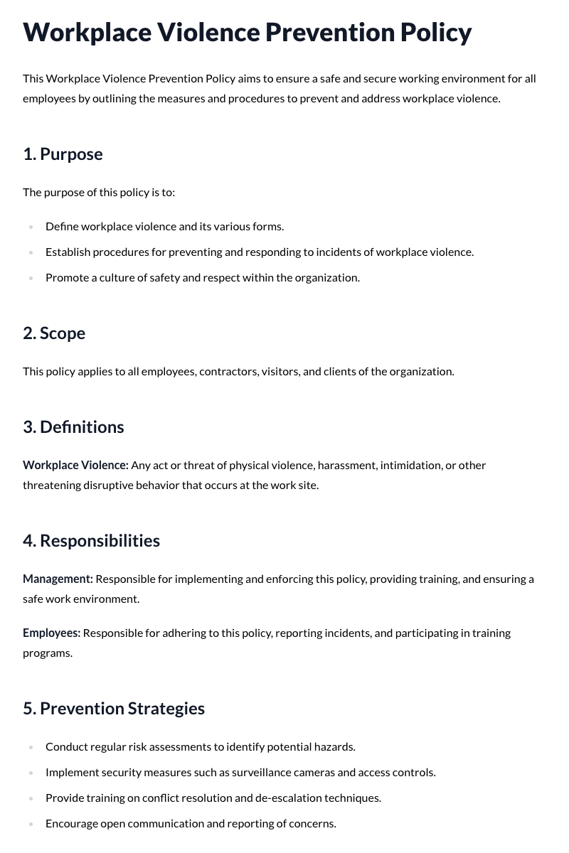 Workplace Violence Prevention Policy