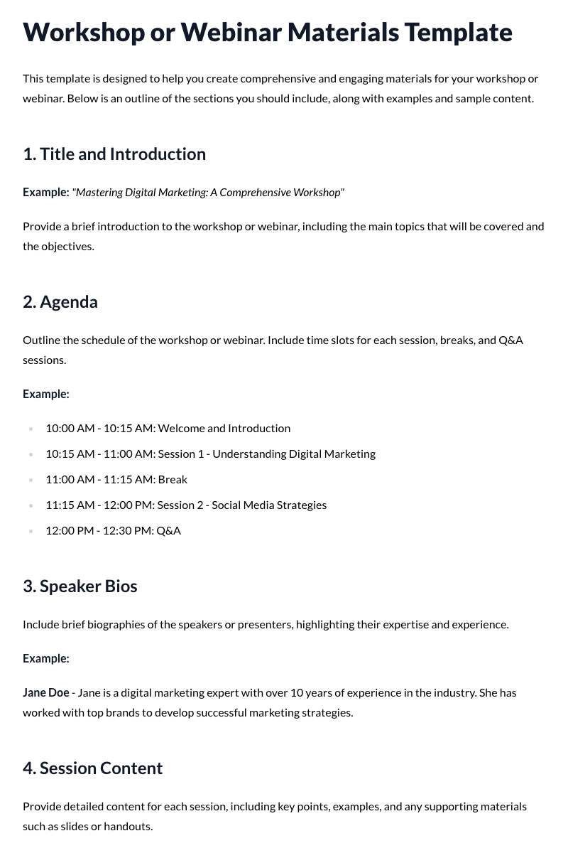 Workshop or Webinar Materials