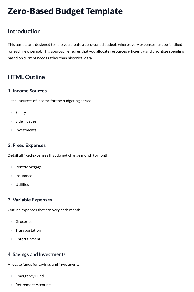 Zero-Based Budget Template